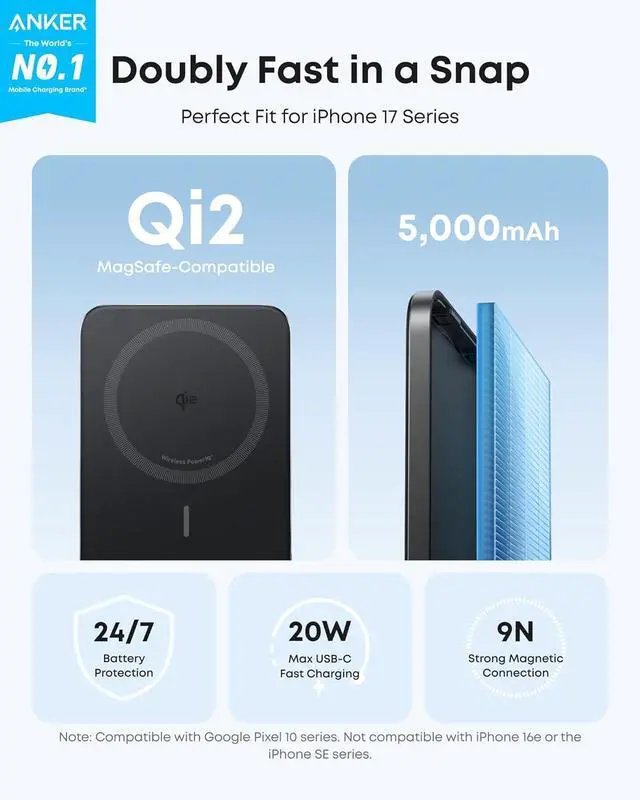 Alt view image 2 of 6 - Nano Magnetic Power Bank 5 000mAh Qi2-Certified 15W Portable Charger | Ultra-Slim Wireless Battery Pack with Ergonomic Design Compact for Travel for iPhone 17 / 16 Series and More
