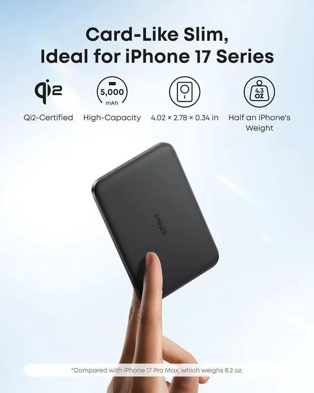 Alt view image 3 of 6 - Nano Magnetic Power Bank 5 000mAh Qi2-Certified 15W Portable Charger | Ultra-Slim Wireless Battery Pack with Ergonomic Design Compact for Travel for iPhone 17 / 16 Series and More