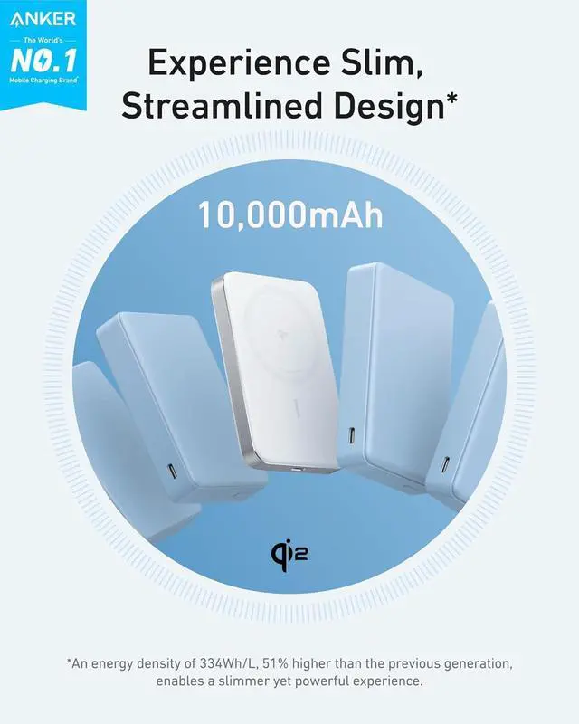 Alt view image 2 of 6 - MagGo Power Bank 10 000mAh Qi2-Certified 15W Portable Charger | Portable MagSafe compatible ergonomic design for iPhone 15/16/17 series AirPods and more