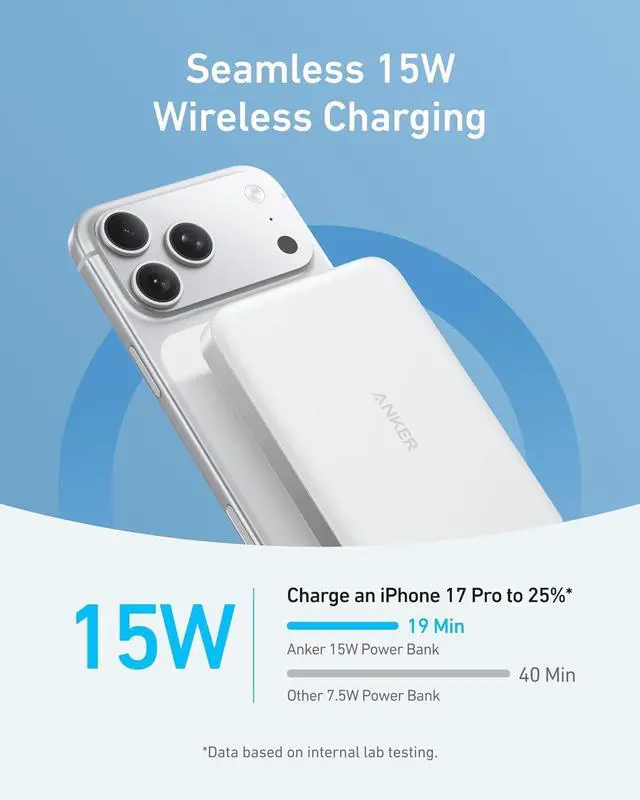 Alt view image 3 of 6 - MagGo Power Bank 10 000mAh Qi2-Certified 15W Portable Charger | Portable MagSafe compatible ergonomic design for iPhone 15/16/17 series AirPods and more
