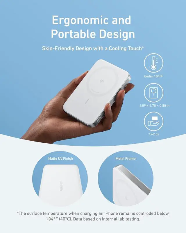 Alt view image 4 of 6 - MagGo Power Bank 10 000mAh Qi2-Certified 15W Portable Charger | Portable MagSafe compatible ergonomic design for iPhone 15/16/17 series AirPods and more