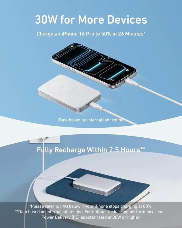 Alt view image 6 of 6 - MagGo Power Bank 10 000mAh Qi2-Certified 15W Portable Charger | Portable MagSafe compatible ergonomic design for iPhone 15/16/17 series AirPods and more