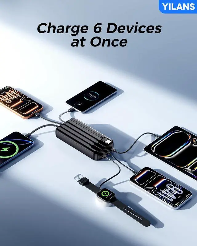 Alt view image 3 of 7 - Portable Charger 50000mAh 22.5W Power Bank with Built-in 4 Cables | Charges 6 Devices Fast Charging Travel Essential External Battery Phone Pack for iPhone 17-12 for /Android/iPad