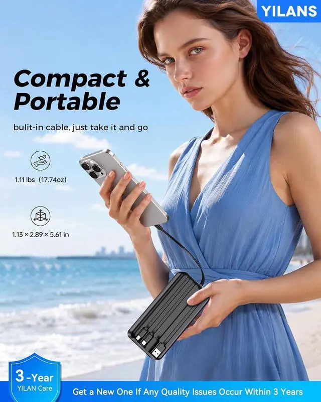 Alt view image 4 of 7 - Portable Charger 50000mAh 22.5W Power Bank with Built-in 4 Cables | Charges 6 Devices Fast Charging Travel Essential External Battery Phone Pack for iPhone 17-12 for /Android/iPad