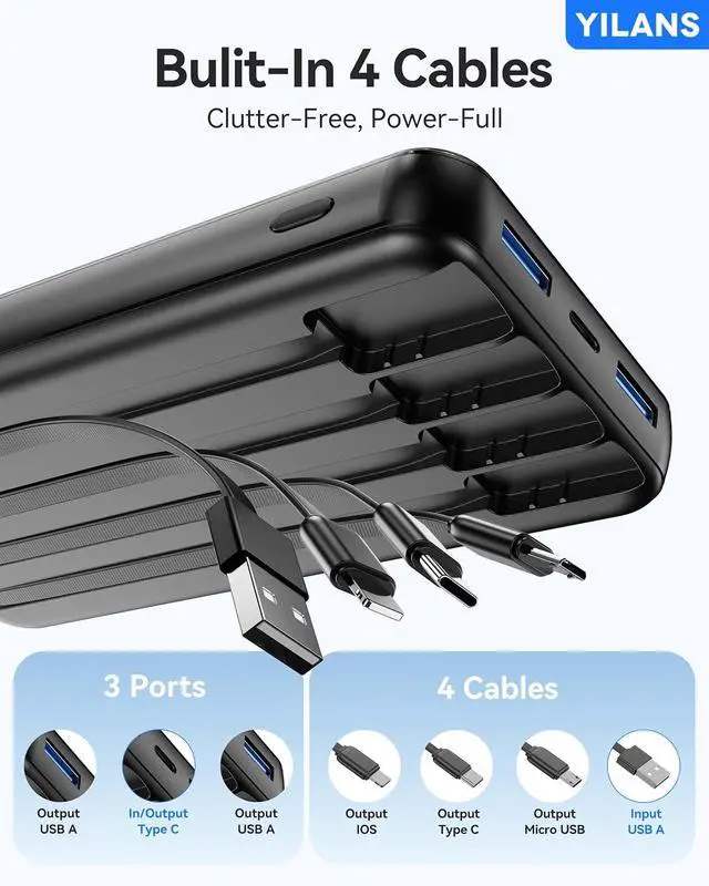 Alt view image 7 of 7 - Portable Charger 50000mAh 22.5W Power Bank with Built-in 4 Cables | Charges 6 Devices Fast Charging Travel Essential External Battery Phone Pack for iPhone 17-12 for /Android/iPad