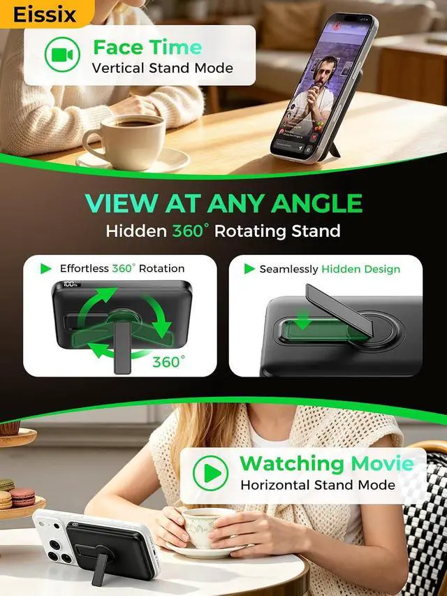 Alt view image 4 of 7 - Portable Charger 12000mAh Foldable Stand for Magsafe Power Bank | Flight-Safe 22.5W Fast USB-C & Magnetic Wireless Power 3 Devices LED Display for iPhone 17/16/15/14/13/12 Travel/Cruises