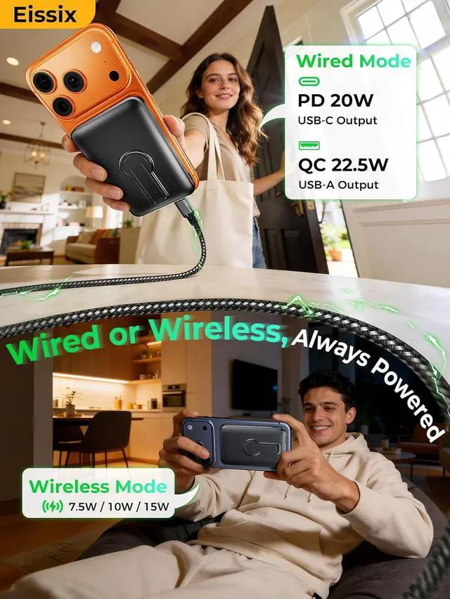 Alt view image 5 of 7 - Portable Charger 12000mAh Foldable Stand for Magsafe Power Bank | Flight-Safe 22.5W Fast USB-C & Magnetic Wireless Power 3 Devices LED Display for iPhone 17/16/15/14/13/12 Travel/Cruises