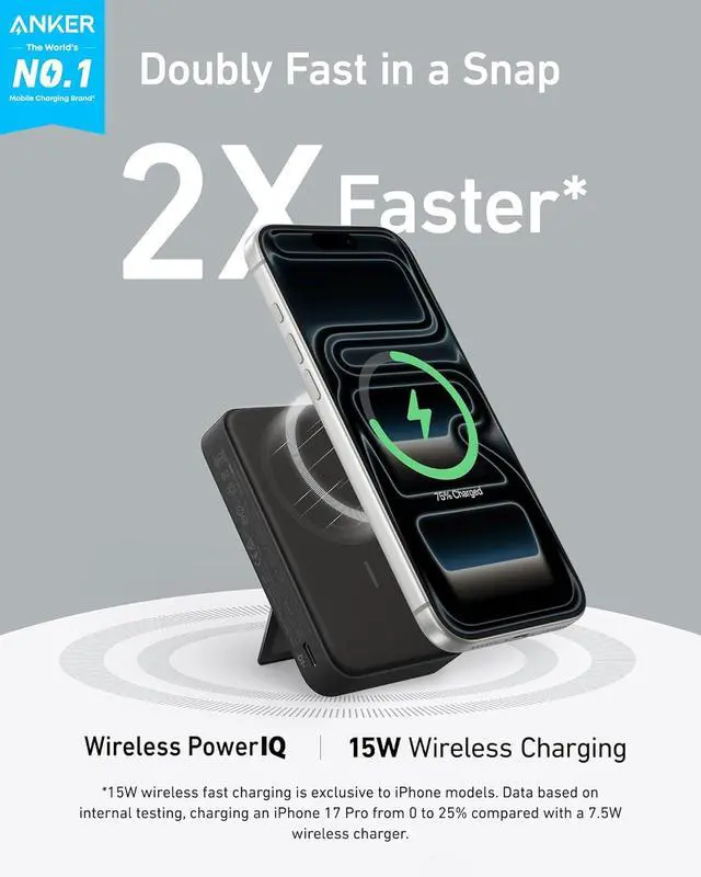 Alt view image 2 of 6 - MagGo Power Bank 10 000mAh Qi2-Certified 15W Max Portable Charger | Fast MagSafe-Compatible Battery Pack Smart Display Foldable Stand for iPhone 16 / 15 / 14 / 13 Only (USB-C Cable Included)