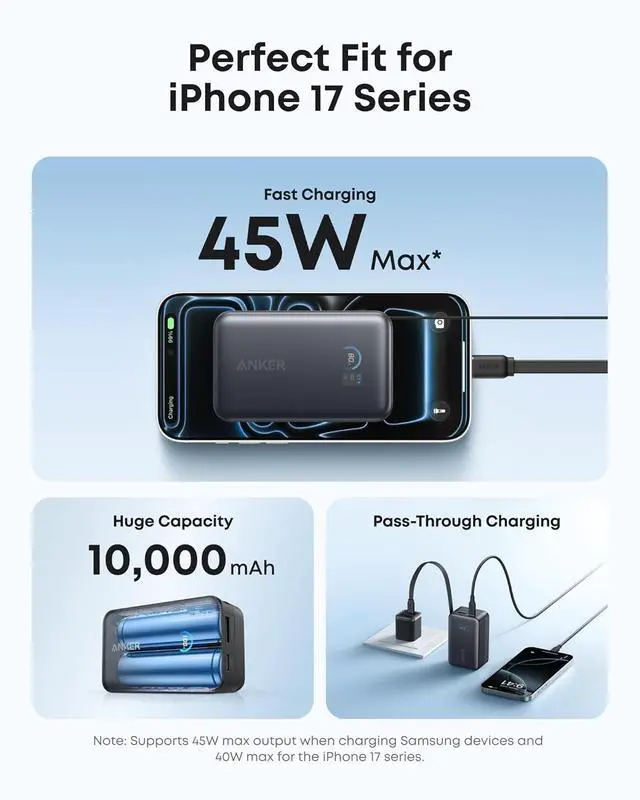 Alt view image 3 of 7 - Nano Power Bank 45W 10 000mAh Portable Charger iPhone Battery Pack | Built-In Retractable USB-C Cable for iPhone 17 / 16 Series iPad Galaxy Pixel and More Compact Travel Design
