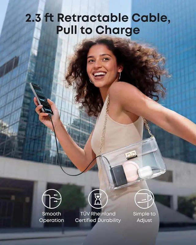 Alt view image 5 of 7 - Nano Power Bank 45W 10 000mAh Portable Charger iPhone Battery Pack | Built-In Retractable USB-C Cable for iPhone 17 / 16 Series iPad Galaxy Pixel and More Compact Travel Design