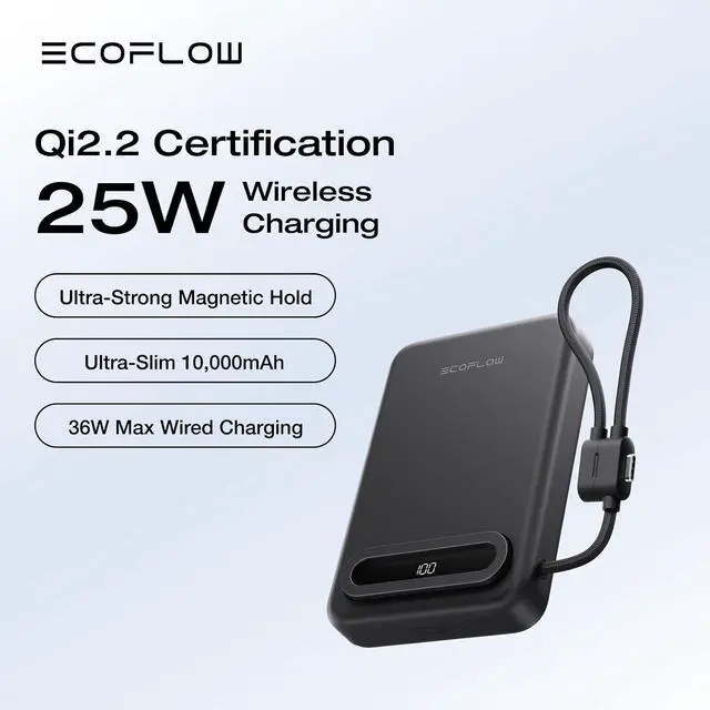 Alt view image 2 of 7 - Rapid Mag Power Bank Qi2.2 25W MagSafe-Compatible Portable Charger 10 000mAh Magnetic Power Charger with Built-in USB-C Cable and Foldable Stand for iPhone 17/16/15