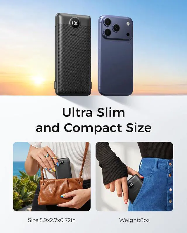 Alt view image 7 of 7 - Portable Charger for iPhone Power Bank Built in Cable and Wall Plug | 10000mAh All in One USB C External Battery Pack Travel Essentials Compatible with iPhone iPad Android Black