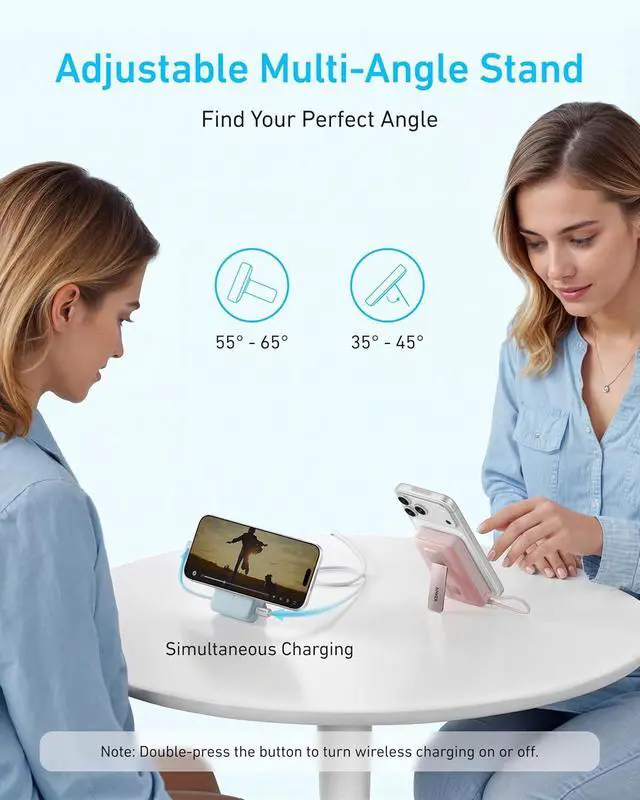Alt view image 5 of 6 - Zolo Magnetic Power Bank 10 000mAh Wireless Portable Charger | Magnetic Battery Pack with 30W Max Fast Charging Built-in USB-C Cable and Adjustable Stand for iPhone 17/16/15 Series