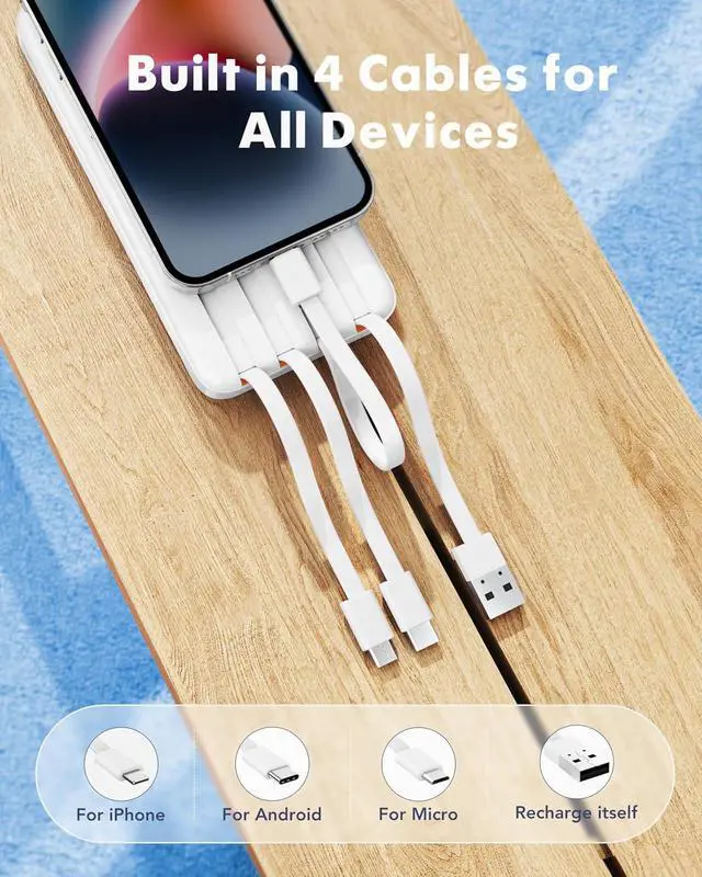 Alt view image 2 of 7 - Portable Charger Built-in Cables 20000mAh Power Bank 6-Output | Travel Fast Charging Battery Pack for iPhone 17/16/15 Android Flight-Approved Multi-Device USB-C & USB-A LED %