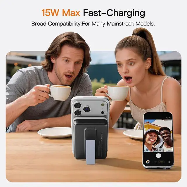 Alt view image 2 of 7 - No More Forget Cables! 10000mAh Ultra Slim Magnetic Power Bank Built-in USB-C & iPhone Cable 20W Portable Charger with Foldable Stand for iPhone 17/16/15/14/13/12 Series