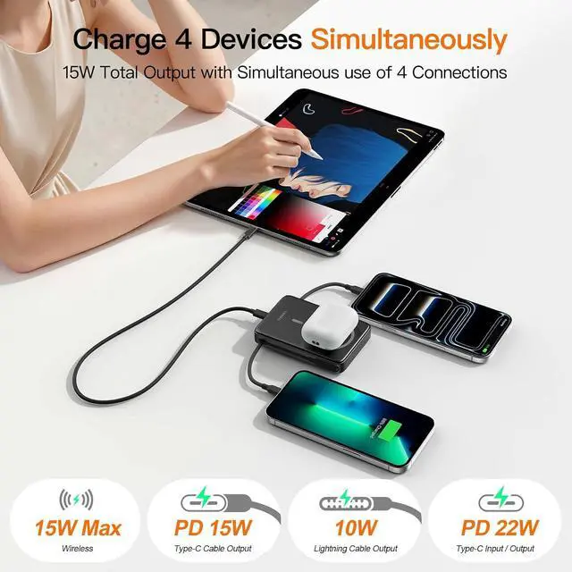 Alt view image 3 of 7 - No More Forget Cables! 10000mAh Ultra Slim Magnetic Power Bank Built-in USB-C & iPhone Cable 20W Portable Charger with Foldable Stand for iPhone 17/16/15/14/13/12 Series