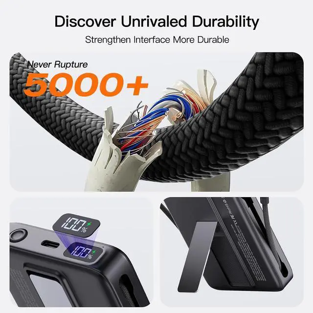 Alt view image 6 of 7 - No More Forget Cables! 10000mAh Ultra Slim Magnetic Power Bank Built-in USB-C & iPhone Cable 20W Portable Charger with Foldable Stand for iPhone 17/16/15/14/13/12 Series