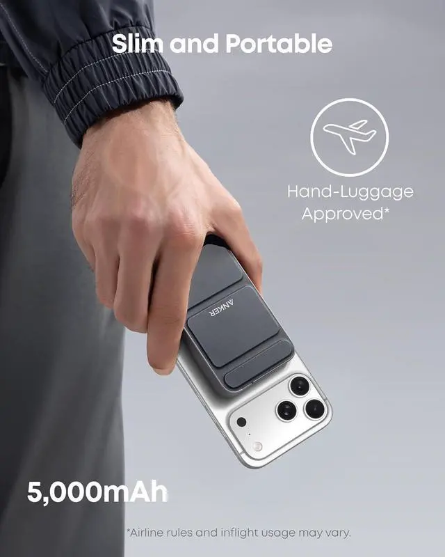 Alt view image 3 of 6 - 622 Magnetic Power Bank 5 000mAh Foldable Wireless Portable Charger | Battery Pack with Stand and Side USB-C Port Magsafe-Compatible for iPhone 16 / 15 / 14 / 13 Series