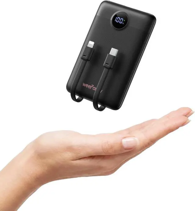 Main image of Compact Portable Charger 10000mAh with Built-in Cables | 22.5W Fast Charging Power Bank Smaller Battery Pack for iPhone Android Flight & Travel-Friendly TSA-compliant