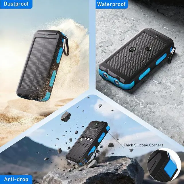 Alt view image 7 of 7 - Solar Charger Power Bank 20 000mAh Portable Charger 4 Cables 3 Ports Fast Charging External Battery Pack with USB C for Cell Phones Solar Panel Charger with Dual Flashlight for Camping