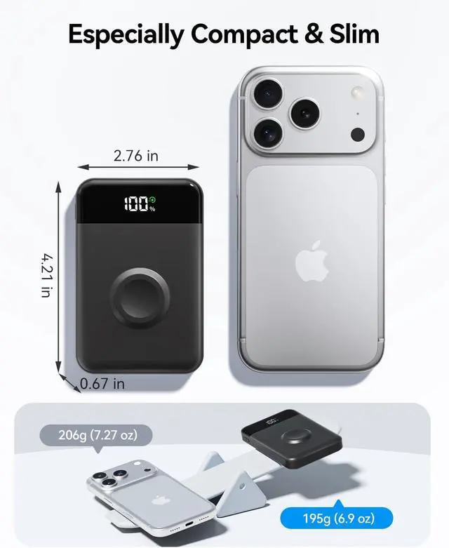 Alt view image 3 of 7 - for Magsafe Portable Charger 10000mAh USB-C 22.5W Power Bank Black | Travel Essentials Wireless Magnetic Battery Pack Fast Charging Compatible with iPhone 17/16/15/14 Watch Ultra/11/10