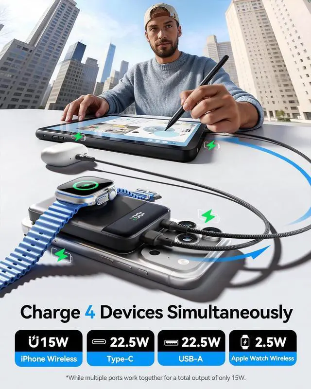 Alt view image 7 of 7 - for Magsafe Portable Charger 10000mAh USB-C 22.5W Power Bank Black | Travel Essentials Wireless Magnetic Battery Pack Fast Charging Compatible with iPhone 17/16/15/14 Watch Ultra/11/10