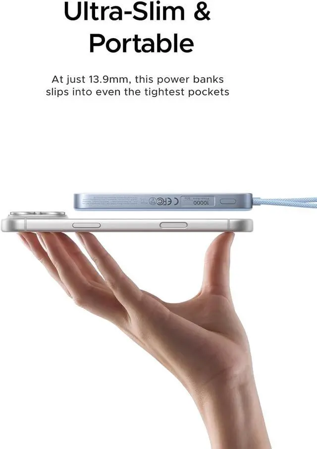 Alt view image 2 of 7 - Magflow Air 10000mAh Qi2 15W Wireless Power Bank Built-in Cable | 30W PD wired & Qi2 15W wireless. MagSafe compatible. Built-in USB-C cable for iPhone