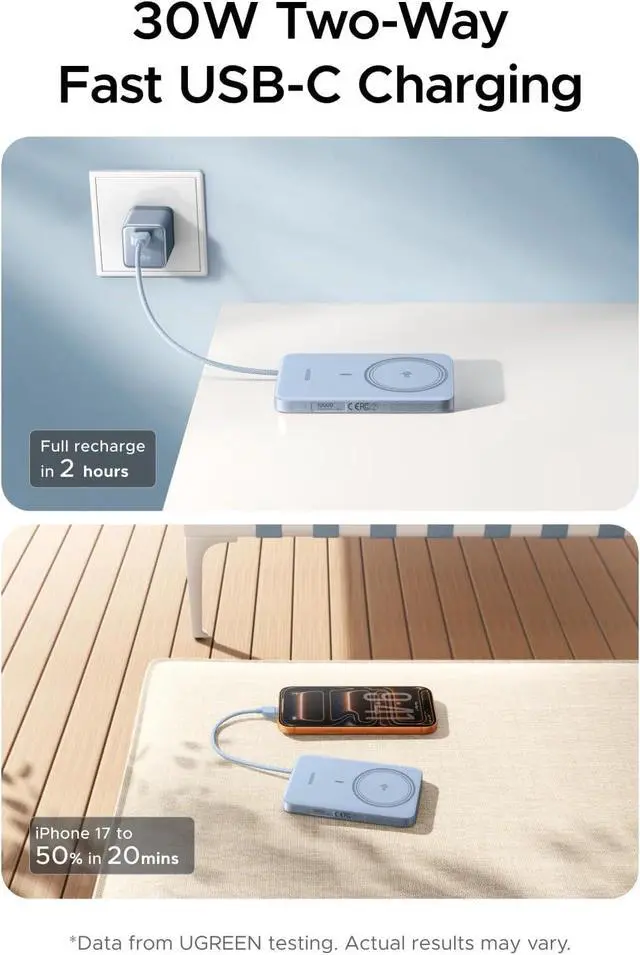Alt view image 4 of 7 - Magflow Air 10000mAh Qi2 15W Wireless Power Bank Built-in Cable | 30W PD wired & Qi2 15W wireless. MagSafe compatible. Built-in USB-C cable for iPhone