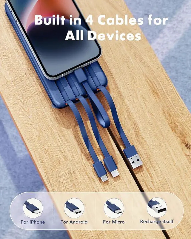 Alt view image 2 of 7 - Portable Charger Built-in Cables 20000mAh Power Bank 6-Output | Travel Fast Charging Battery Pack for iPhone 17/16/15 Android Flight-Approved Multi-Device USB-C & USB-A LED %