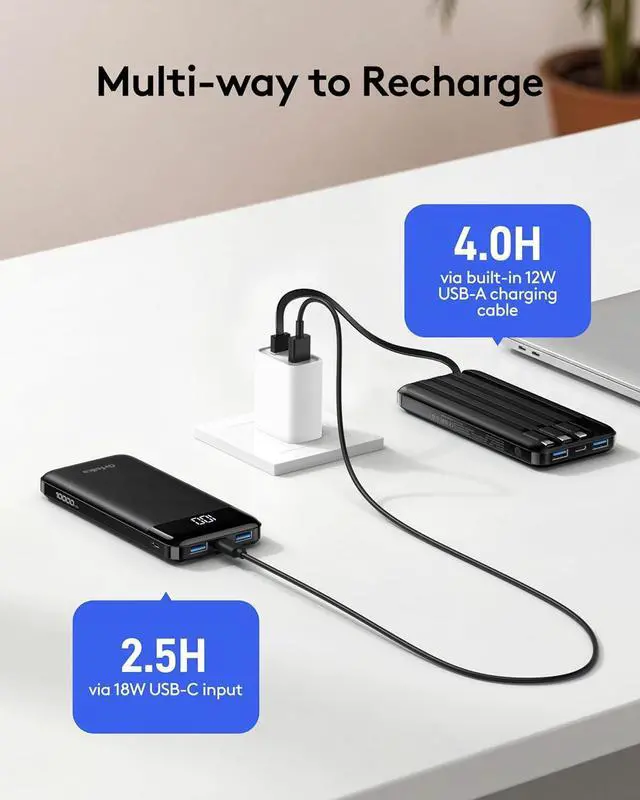 Alt view image 4 of 7 - Fast Charging Portable Charger Power Bank with Built-in 4 Cables | 10000mAh|Ultra-Slim&Light|Flight-Safe|Power 6 Devices at Once|22.5W|Battery Pack For iPhone Google|Travel Essentials