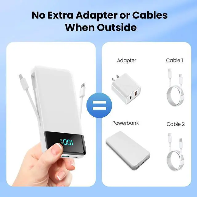 Alt view image 4 of 7 - Portable Charger for iPhone 13800mAh Slim Power Bank with Built-in Cables & AC Wall Plug All in One 4 Outputs USB C Fast Charging Battery Pack Travel Essential for iPhone 17/16/15/14 Android (White)