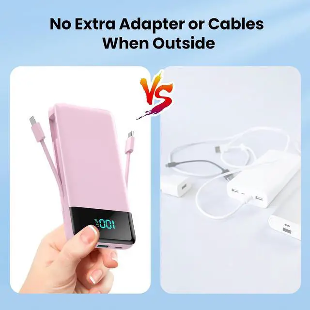 Alt view image 7 of 7 - Portable Charger for iPhone with Built in Cables and Wall Plug Upgraded 13800mAh Fast Charging USB C Power Bank 4 Outputs Travel Essential Battery Pack Compatible with iPhone 17/16/15/14 Galaxy-Pink