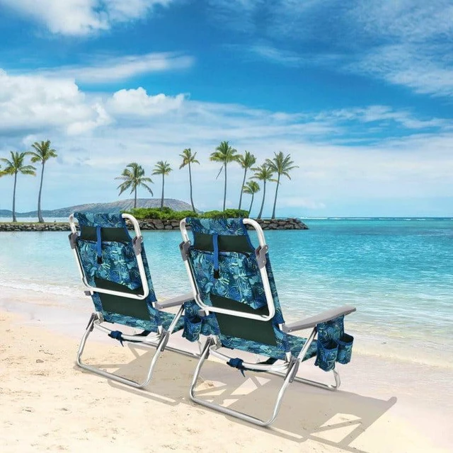 Alt view image 3 of 6 - 2 Pieces Folding Backpack Beach Chair with Pillow