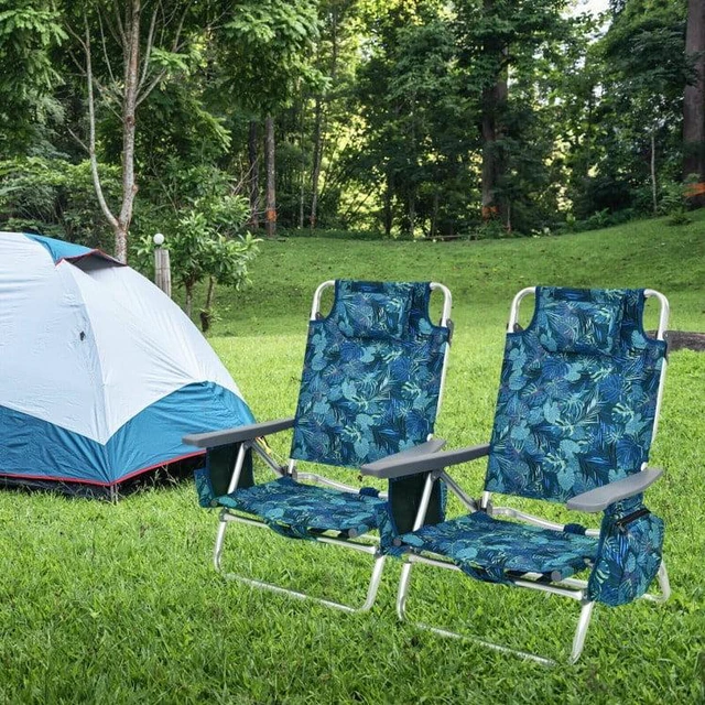 Alt view image 2 of 6 - 2 Pieces Folding Backpack Beach Chair with Pillow