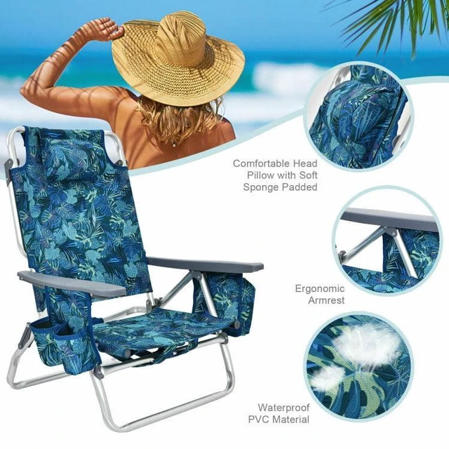 Alt view image 5 of 6 - 2 Pieces Folding Backpack Beach Chair with Pillow