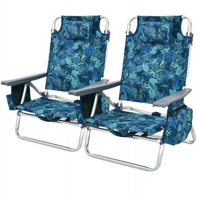 Main image of 2 Pieces Folding Backpack Beach Chair with Pillow