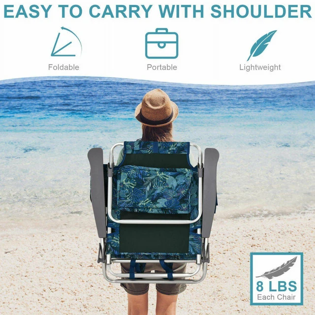 Alt view image 4 of 6 - 2 Pieces Folding Backpack Beach Chair with Pillow