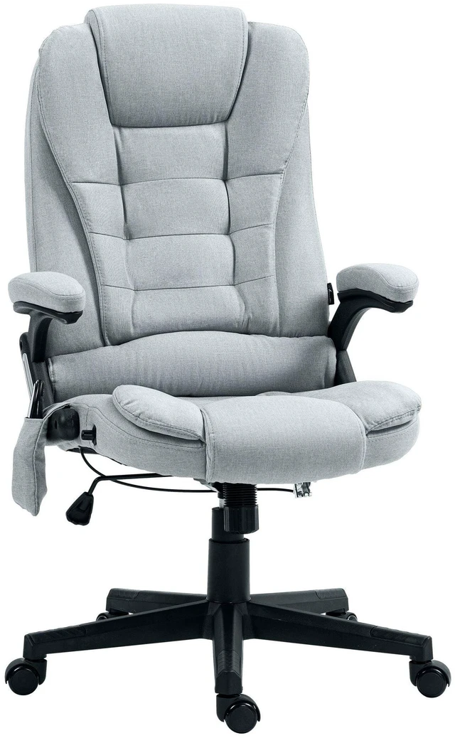 Main image of 6 Point Vibrating Massage Office Chair with Heat, Linen High Back Massage Desk Chair with Reclining Backrest, Light Gray