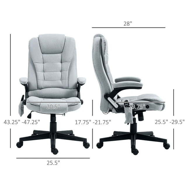 Alt view image 3 of 6 - 6 Point Vibrating Massage Office Chair with Heat, Linen High Back Massage Desk Chair with Reclining Backrest, Light Gray