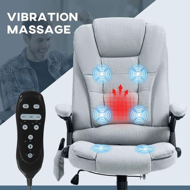 Alt view image 4 of 6 - 6 Point Vibrating Massage Office Chair with Heat, Linen High Back Massage Desk Chair with Reclining Backrest, Light Gray
