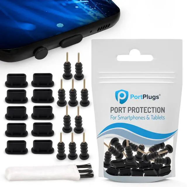 Alt view image 7 of 7 - PortPlugs USB-C Anti Dust Plugs - Secure Fit, Wireless & Case Friendly - Protect Samsung, iPhone & Android Devices | 10 Pairs (Black)