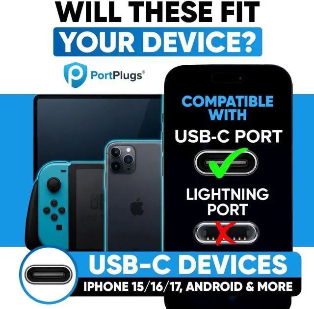 Alt view image 2 of 7 - PortPlugs USB-C Anti Dust Plugs - Secure Fit, Wireless & Case Friendly - Protect Samsung, iPhone & Android Devices | 10 Pairs (Black)