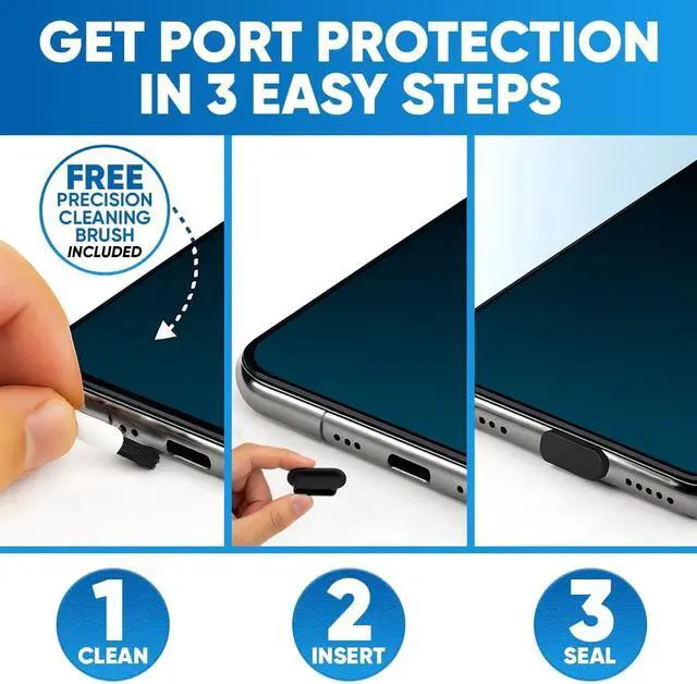 Alt view image 4 of 7 - PortPlugs USB-C Anti Dust Plugs - Secure Fit, Wireless & Case Friendly - Protect Samsung, iPhone & Android Devices | 10 Pairs (Black)