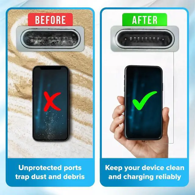 Alt view image 2 of 7 - PortPlugs Anti Dust Plugs - Compatible with iPhone 7, 8 Plus, X, XS & XR - Charging Port Covers with Cleaning Brush for Protection & Debris Block | 10 Pack (Black)