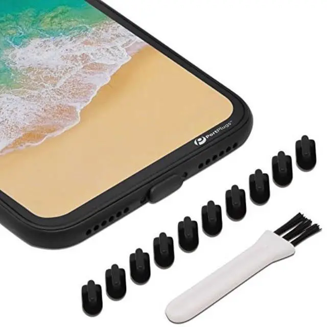 Alt view image 6 of 7 - PortPlugs Anti Dust Plugs - Compatible with iPhone 7, 8 Plus, X, XS & XR - Charging Port Covers with Cleaning Brush for Protection & Debris Block | 10 Pack (Black)
