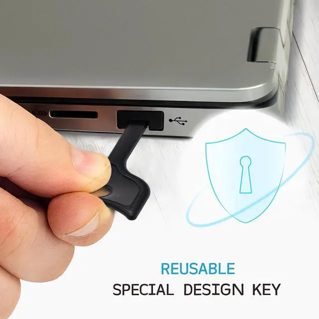 Alt view image 7 of 7 - PortPlugs USB-A Port Blockers - Key Lock Security for PC, Laptop & Notebook - Removable Dust & Moisture Resistant USB Type-A Shields | 10-Pack (Black)