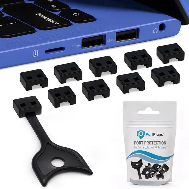 Alt view image 4 of 7 - PortPlugs USB-A Port Blockers - Key Lock Security for PC, Laptop & Notebook - Removable Dust & Moisture Resistant USB Type-A Shields | 10-Pack (Black)