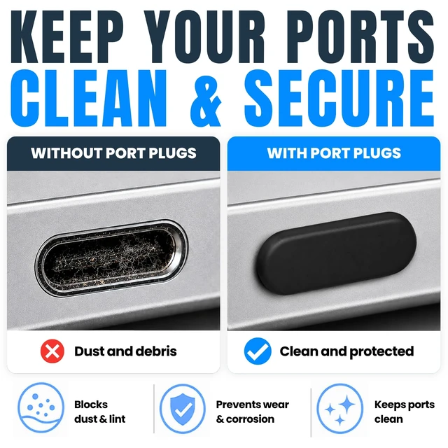 Alt view image 5 of 7 - USB-C Dust Plugs 50 Pack with Cleaning Brush, Charging Port Covers, Black