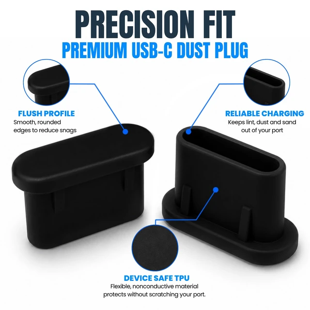 Alt view image 3 of 7 - USB-C Dust Plugs 50 Pack with Cleaning Brush, Charging Port Covers, Black