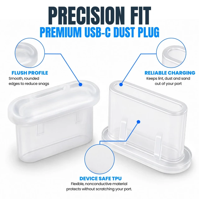 Alt view image 5 of 5 - USB-C Dust Plugs 50 Pack with Cleaning Brush, Charging Port Covers, Clear
